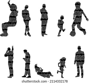 Vector silhouettes, Outline silhouettes of people, Contour drawing, people silhouette, Icon Set Isolated, Silhouette of sitting people, Architectural set	
