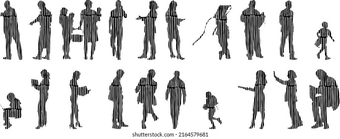 Vector silhouettes, Outline silhouettes of people, Contour drawing, people silhouette, Icon Set Isolated, Silhouette of sitting people, Architectural set	
