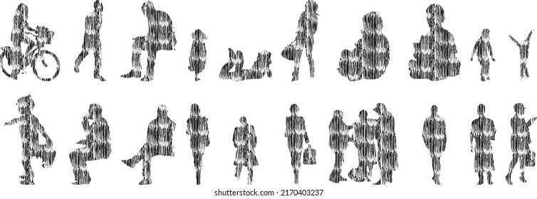 Vector silhouettes, Outline silhouettes of people, Contour drawing, people silhouette, Icon Set Isolated, Silhouette of sitting people, Architectural set	
