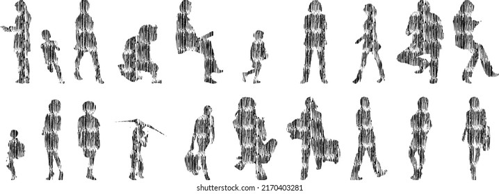 Vector silhouettes, Outline silhouettes of people, Contour drawing, people silhouette, Icon Set Isolated, Silhouette of sitting people, Architectural set	
