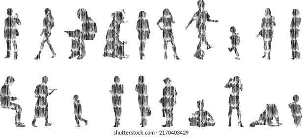 Vector silhouettes, Outline silhouettes of people, Contour drawing, people silhouette, Icon Set Isolated, Silhouette of sitting people, Architectural set	
