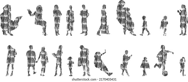 Vector silhouettes, Outline silhouettes of people, Contour drawing, people silhouette, Icon Set Isolated, Silhouette of sitting people, Architectural set	

