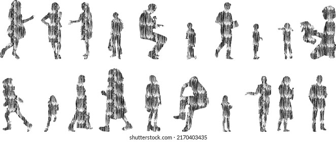 Vector silhouettes, Outline silhouettes of people, Contour drawing, people silhouette, Icon Set Isolated, Silhouette of sitting people, Architectural set	
