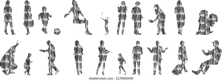 Vector silhouettes, Outline silhouettes of people, Contour drawing, people silhouette, Icon Set Isolated, Silhouette of sitting people, Architectural set	
