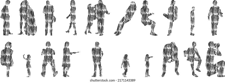 Vector silhouettes, Outline silhouettes of people, Contour drawing, people silhouette, Icon Set Isolated, Silhouette of sitting people, Architectural set	
