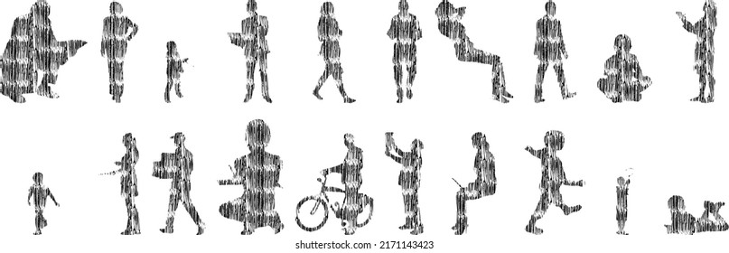 Vector silhouettes, Outline silhouettes of people, Contour drawing, people silhouette, Icon Set Isolated, Silhouette of sitting people, Architectural set	
