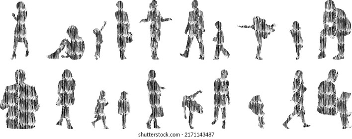 Vector silhouettes, Outline silhouettes of people, Contour drawing, people silhouette, Icon Set Isolated, Silhouette of sitting people, Architectural set	
