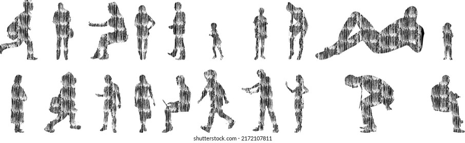 Vector silhouettes, Outline silhouettes of people, Contour drawing, people silhouette, Icon Set Isolated, Silhouette of sitting people, Architectural set	
