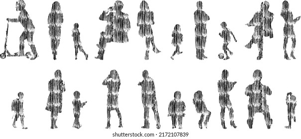 Vector silhouettes, Outline silhouettes of people, Contour drawing, people silhouette, Icon Set Isolated, Silhouette of sitting people, Architectural set	
