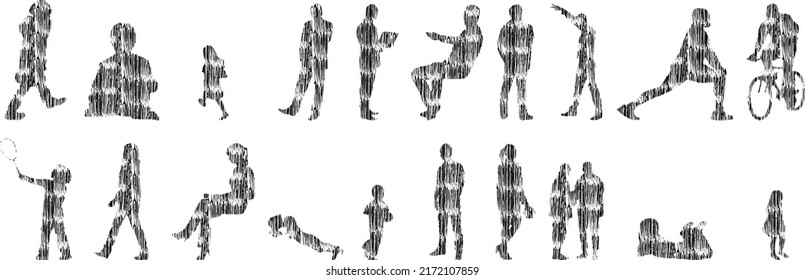 Vector silhouettes, Outline silhouettes of people, Contour drawing, people silhouette, Icon Set Isolated, Silhouette of sitting people, Architectural set	
