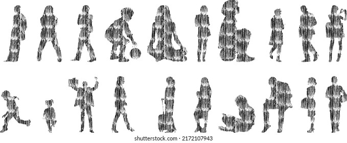 Vector silhouettes, Outline silhouettes of people, Contour drawing, people silhouette, Icon Set Isolated, Silhouette of sitting people, Architectural set	
