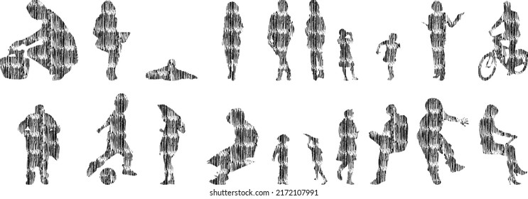 Vector silhouettes, Outline silhouettes of people, Contour drawing, people silhouette, Icon Set Isolated, Silhouette of sitting people, Architectural set	
