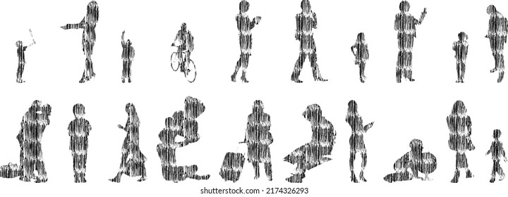 Vector silhouettes, Outline silhouettes of people, Contour drawing, people silhouette, Icon Set Isolated, Silhouette of sitting people, Architectural set	
