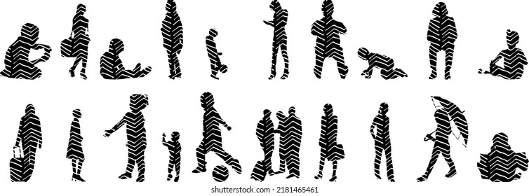 Vector silhouettes, Outline silhouettes of people, Contour drawing, people silhouette, Icon Set Isolated, Silhouette of sitting people, Architectural set	

