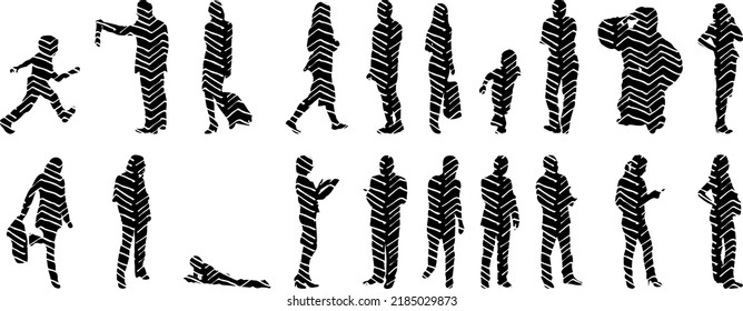 Vector silhouettes, Outline silhouettes of people, Contour drawing, people silhouette, Icon Set Isolated, Silhouette of sitting people, Architectural set	
