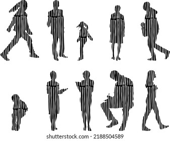 Siluetas vectoriales, Siluetas de contorno de personas, Dibujo de contorno, silueta de personas, Conjunto de iconos aislados, Silueta de personas sentadas, Conjunto arquitectónico	

