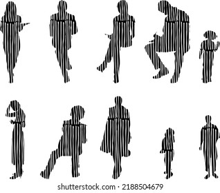 Vector silhouettes, Outline silhouettes of people, Contour drawing, people silhouette, Icon Set Isolated, Silhouette of sitting people, Architectural set	
