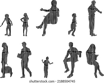 Vector silhouettes, Outline silhouettes of people, Contour drawing, people silhouette, Icon Set Isolated, Silhouette of sitting people, Architectural set	
