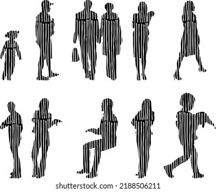 Vector silhouettes, Outline silhouettes of people, Contour drawing, people silhouette, Icon Set Isolated, Silhouette of sitting people, Architectural set	
