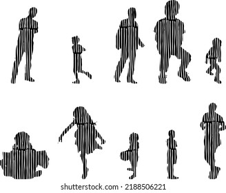 Vector silhouettes, Outline silhouettes of people, Contour drawing, people silhouette, Icon Set Isolated, Silhouette of sitting people, Architectural set	
