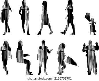Vector silhouettes, Outline silhouettes of people, Contour drawing, people silhouette, Icon Set Isolated, Silhouette of sitting people, Architectural set	
