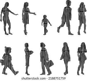 Vector silhouettes, Outline silhouettes of people, Contour drawing, people silhouette, Icon Set Isolated, Silhouette of sitting people, Architectural set	
