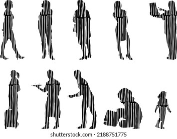 Vector silhouettes, Outline silhouettes of people, Contour drawing, people silhouette, Icon Set Isolated, Silhouette of sitting people, Architectural set	
