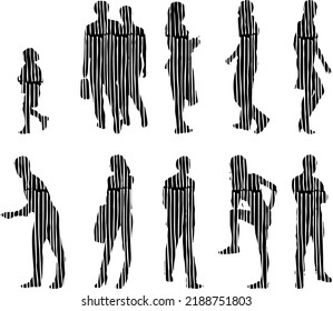 Vector silhouettes, Outline silhouettes of people, Contour drawing, people silhouette, Icon Set Isolated, Silhouette of sitting people, Architectural set	
