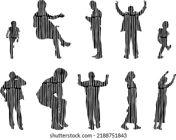 Vector silhouettes, Outline silhouettes of people, Contour drawing, people silhouette, Icon Set Isolated, Silhouette of sitting people, Architectural set	
