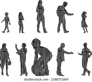 Vector silhouettes, Outline silhouettes of people, Contour drawing, people silhouette, Icon Set Isolated, Silhouette of sitting people, Architectural set	
