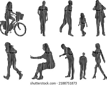Vector silhouettes, Outline silhouettes of people, Contour drawing, people silhouette, Icon Set Isolated, Silhouette of sitting people, Architectural set	
