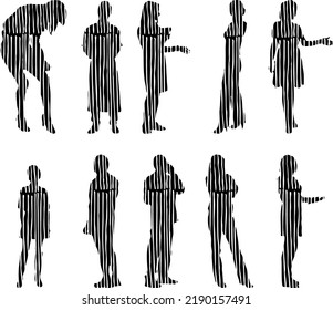 Vector silhouettes, Outline silhouettes of people, Contour drawing, people silhouette, Icon Set Isolated, Silhouette of sitting people, Architectural set	

