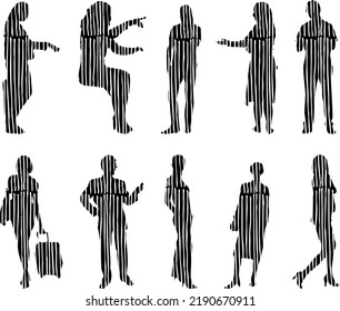 Vector silhouettes, Outline silhouettes of people, Contour drawing, people silhouette, Icon Set Isolated, Silhouette of sitting people, Architectural set	