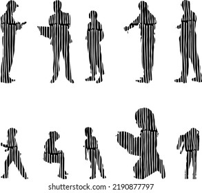 Vector silhouettes, Outline silhouettes of people, Contour drawing, people silhouette, Icon Set Isolated, Silhouette of sitting people, Architectural set	
