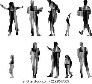 Vector silhouettes, Outline silhouettes of people, Contour drawing, people silhouette, Icon Set Isolated, Silhouette of sitting people, Architectural set	
