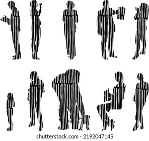 Vector silhouettes, Outline silhouettes of people, Contour drawing, people silhouette, Icon Set Isolated, Silhouette of sitting people, Architectural set	
