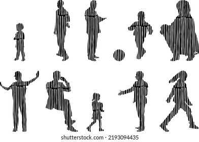 Vector silhouettes, Outline silhouettes of people, Contour drawing, people silhouette, Icon Set Isolated, Silhouette of sitting people, Architectural set	