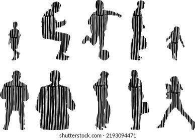 Vector silhouettes, Outline silhouettes of people, Contour drawing, people silhouette, Icon Set Isolated, Silhouette of sitting people, Architectural set	
