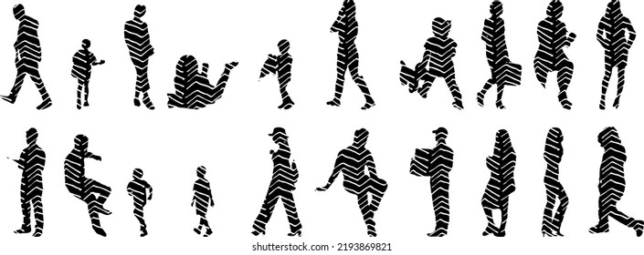 Vector silhouettes, Outline silhouettes of people, Contour drawing, people silhouette, Icon Set Isolated, Silhouette of sitting people, Architectural set	
