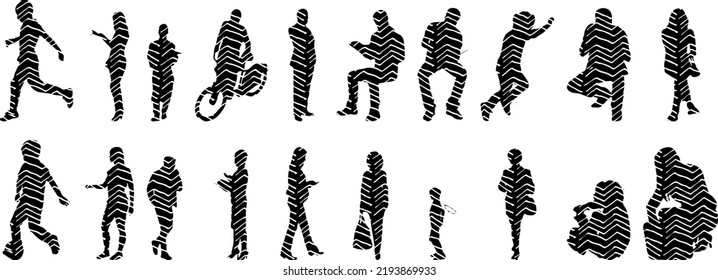 Vector silhouettes, Outline silhouettes of people, Contour drawing, people silhouette, Icon Set Isolated, Silhouette of sitting people, Architectural set	
