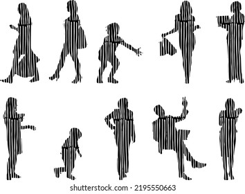 Vector silhouettes, Outline silhouettes of people, Contour drawing, people silhouette, Icon Set Isolated, Silhouette of sitting people, Architectural set	
