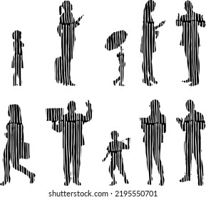 Vector silhouettes, Outline silhouettes of people, Contour drawing, people silhouette, Icon Set Isolated, Silhouette of sitting people, Architectural set	
