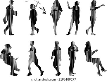 Vector silhouettes, Outline silhouettes of people, Contour drawing, people silhouette, Icon Set Isolated, Silhouette of sitting people, Architectural set	
