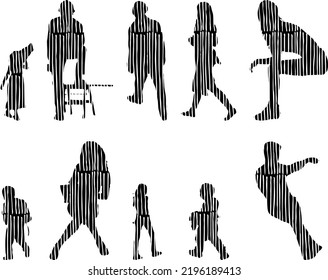 Vector silhouettes, Outline silhouettes of people, Contour drawing, people silhouette, Icon Set Isolated, Silhouette of sitting people, Architectural set	
