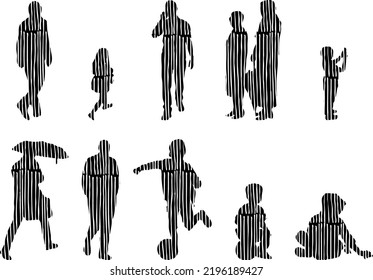 Vector silhouettes, Outline silhouettes of people, Contour drawing, people silhouette, Icon Set Isolated, Silhouette of sitting people, Architectural set	
