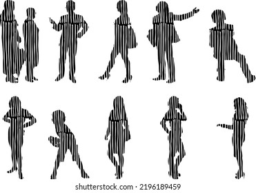 Vector silhouettes, Outline silhouettes of people, Contour drawing, people silhouette, Icon Set Isolated, Silhouette of sitting people, Architectural set	
