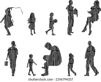 Vector silhouettes, Outline silhouettes of people, Contour drawing, people silhouette, Icon Set Isolated, Silhouette of sitting people, Architectural set	
