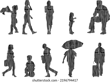 Vector Silhouettes Outline Silhouettes People Contour Stock Vector ...