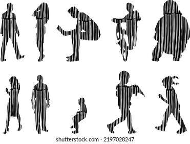 Vector silhouettes, Outline silhouettes of people, Contour drawing, people silhouette, Icon Set Isolated, Silhouette of sitting people, Architectural set	
