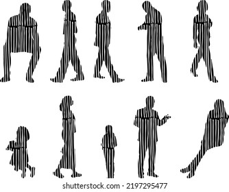 Vector silhouettes, Outline silhouettes of people, Contour drawing, people silhouette, Icon Set Isolated, Silhouette of sitting people, Architectural set	
